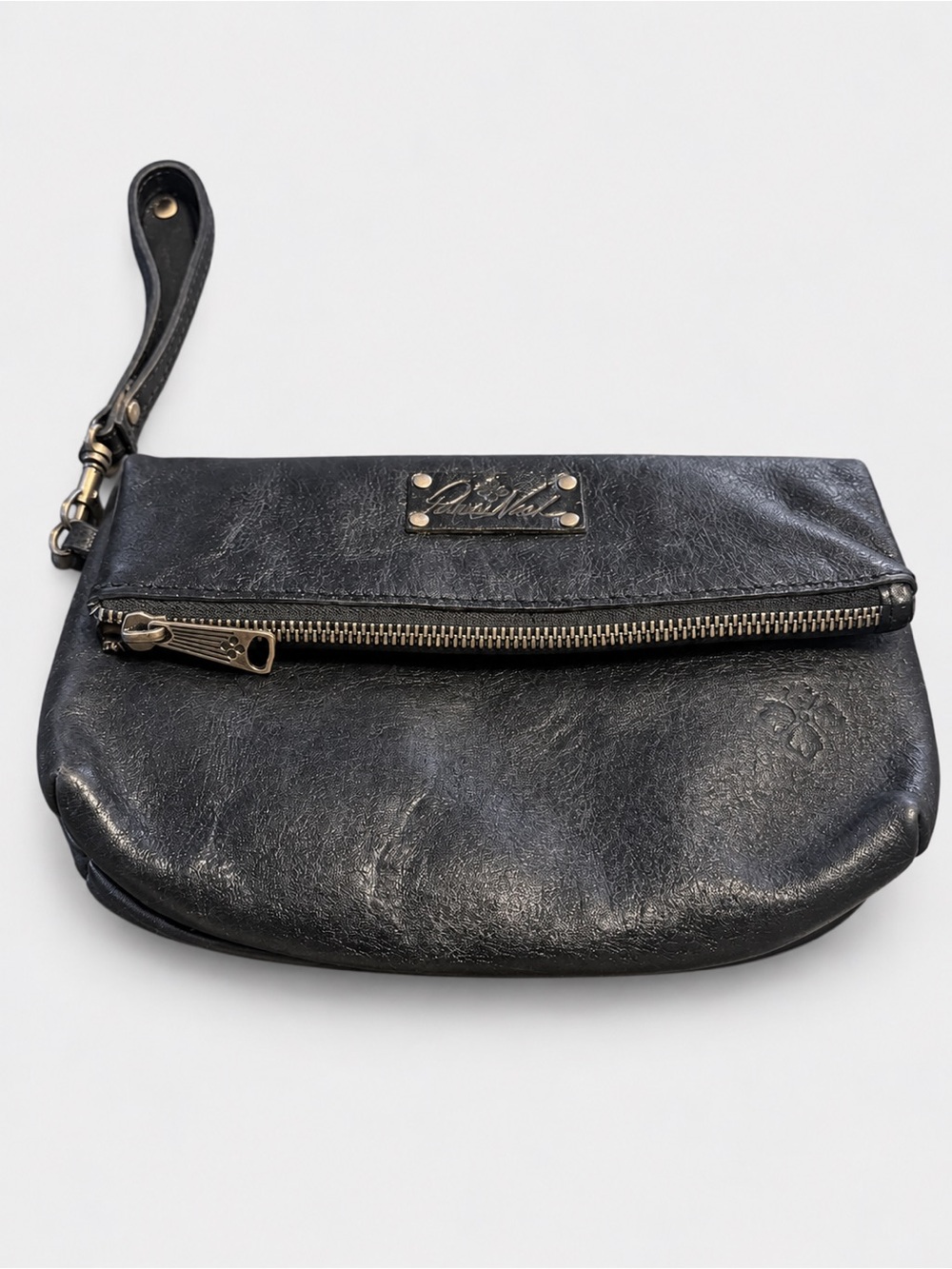 Patricia Nash Black Leather Foldover Clutch Wristlet